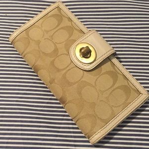 Coach Tan Fabric Wallet with Purple Interior